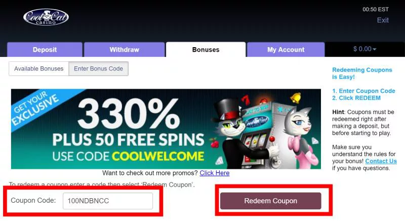 Coolcat Casino Bonus Codes August 2016